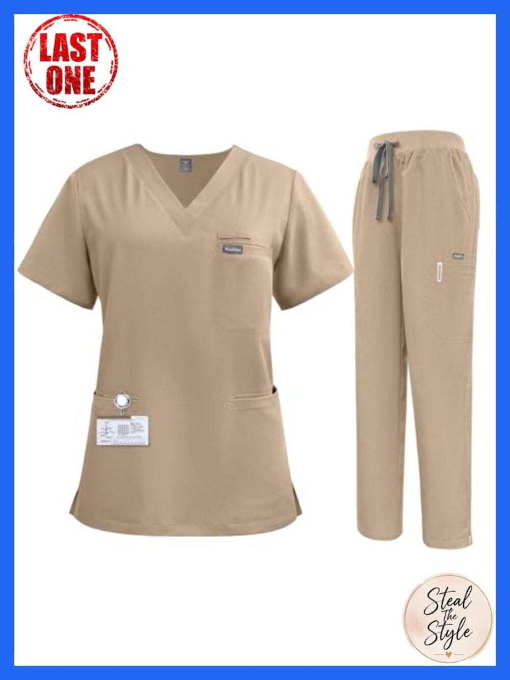 Women's Scrub Set V-Neck Top & Cargo Pants Stretch Fabric 10 Pockets